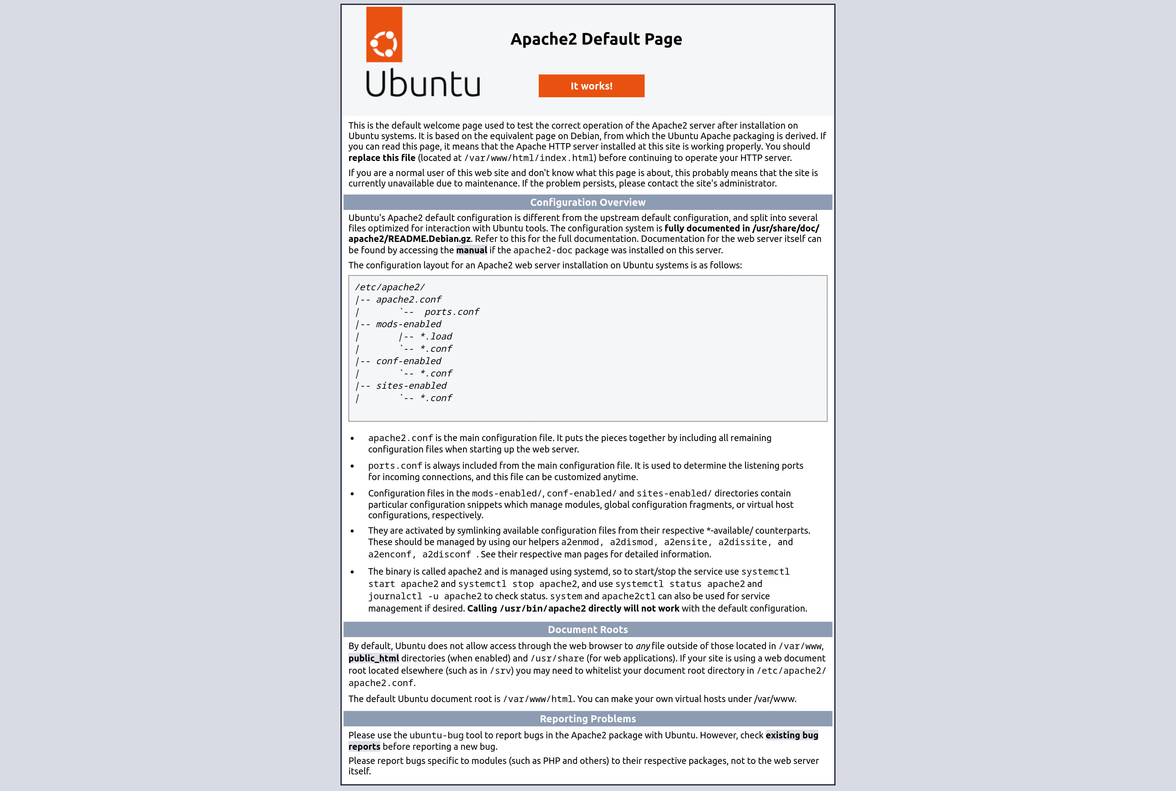 apache default page - ubuntu