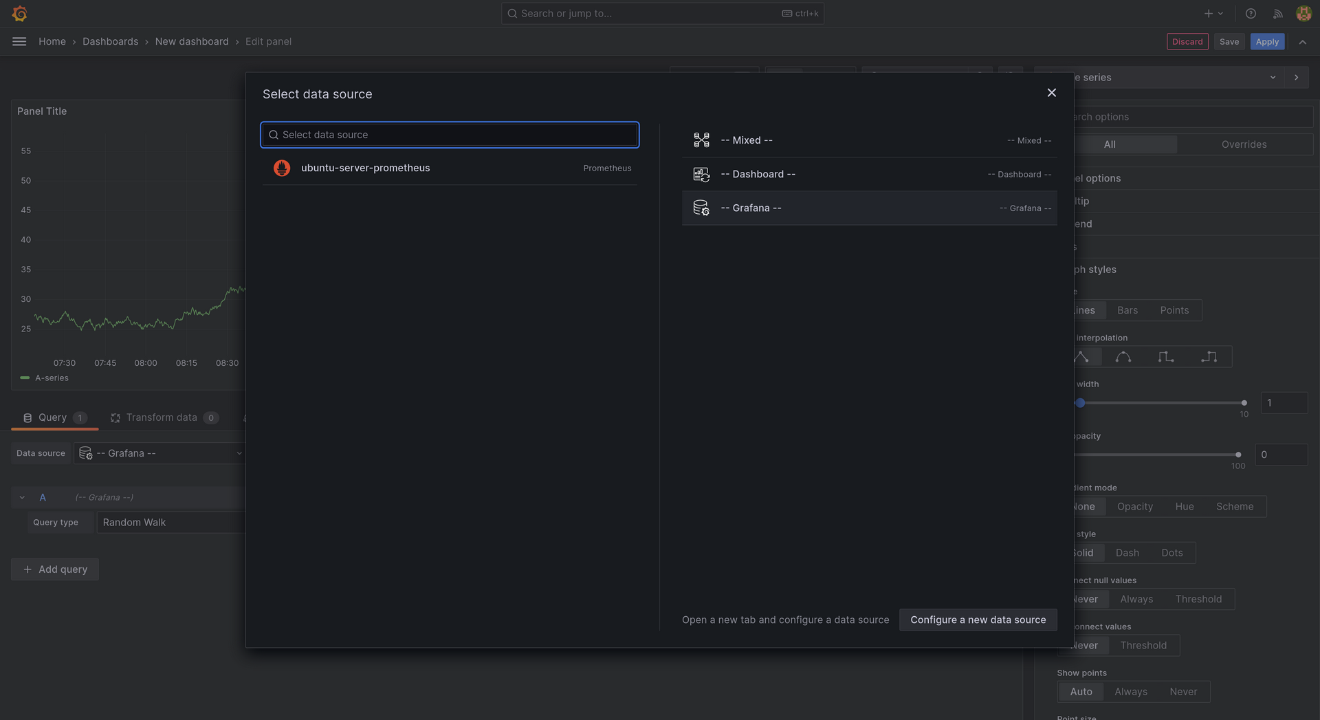 grafana select data source