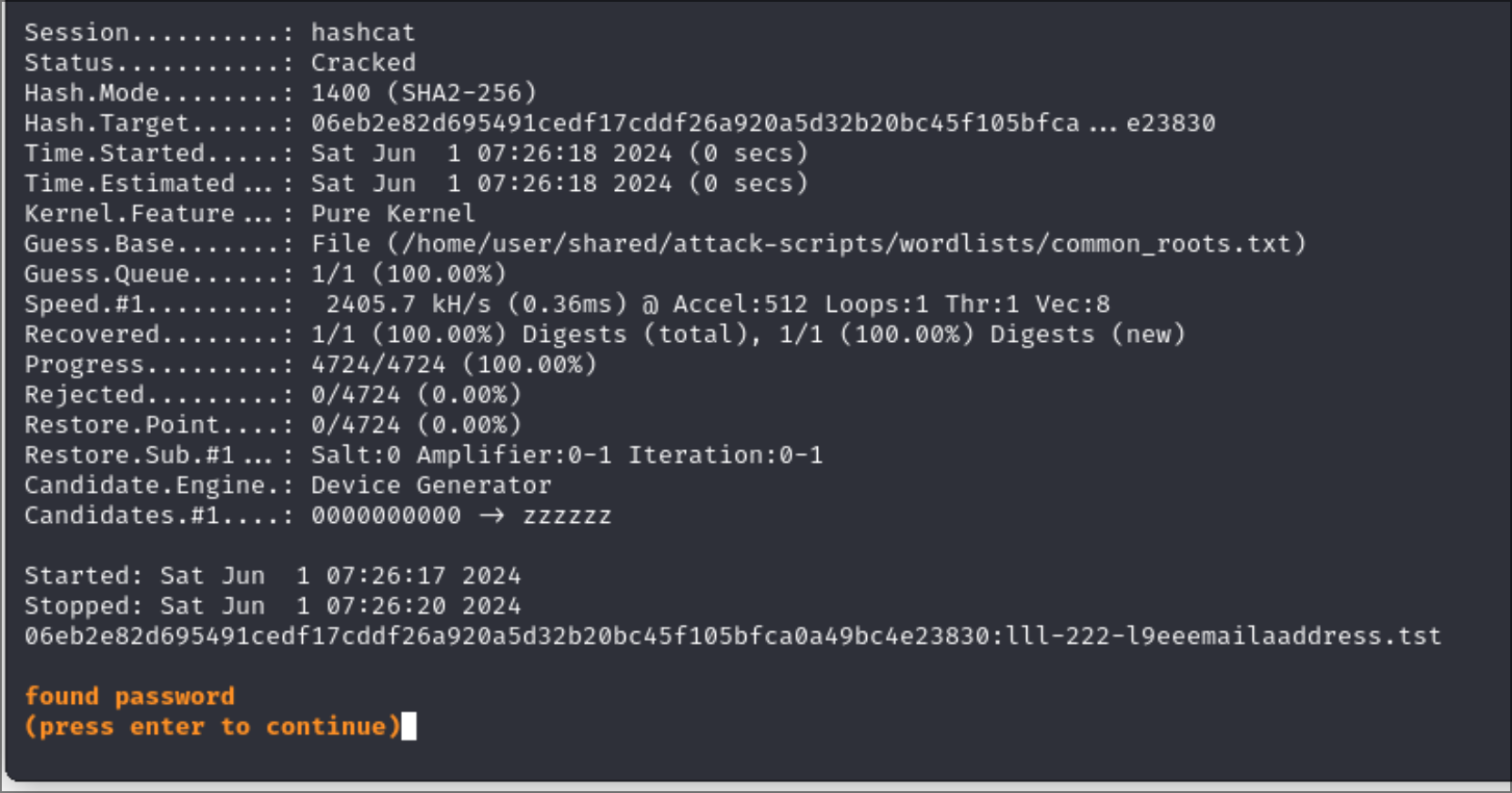 hashcat cracked password